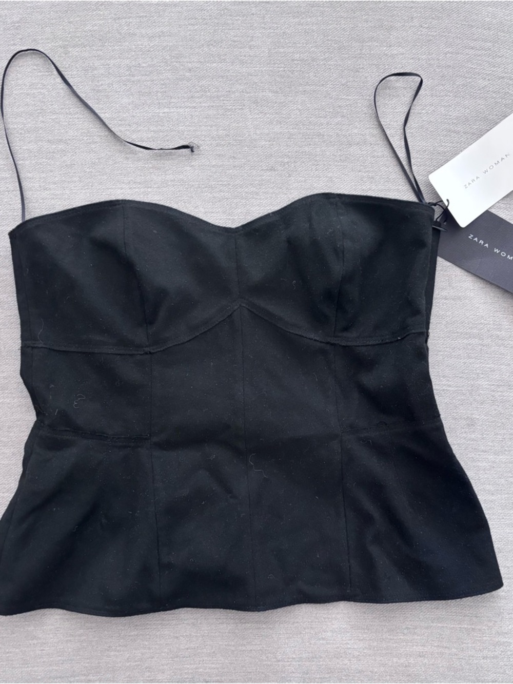 Zara Strapless Peplum Sweetheart Corset Bustier Top in Black Medium NWT